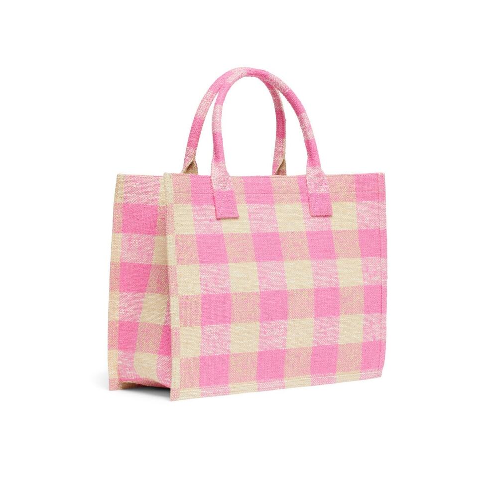 SANDRO Women's Beige Pink Rose Gingham Checkered Tote Bag - Picture 3 of 16